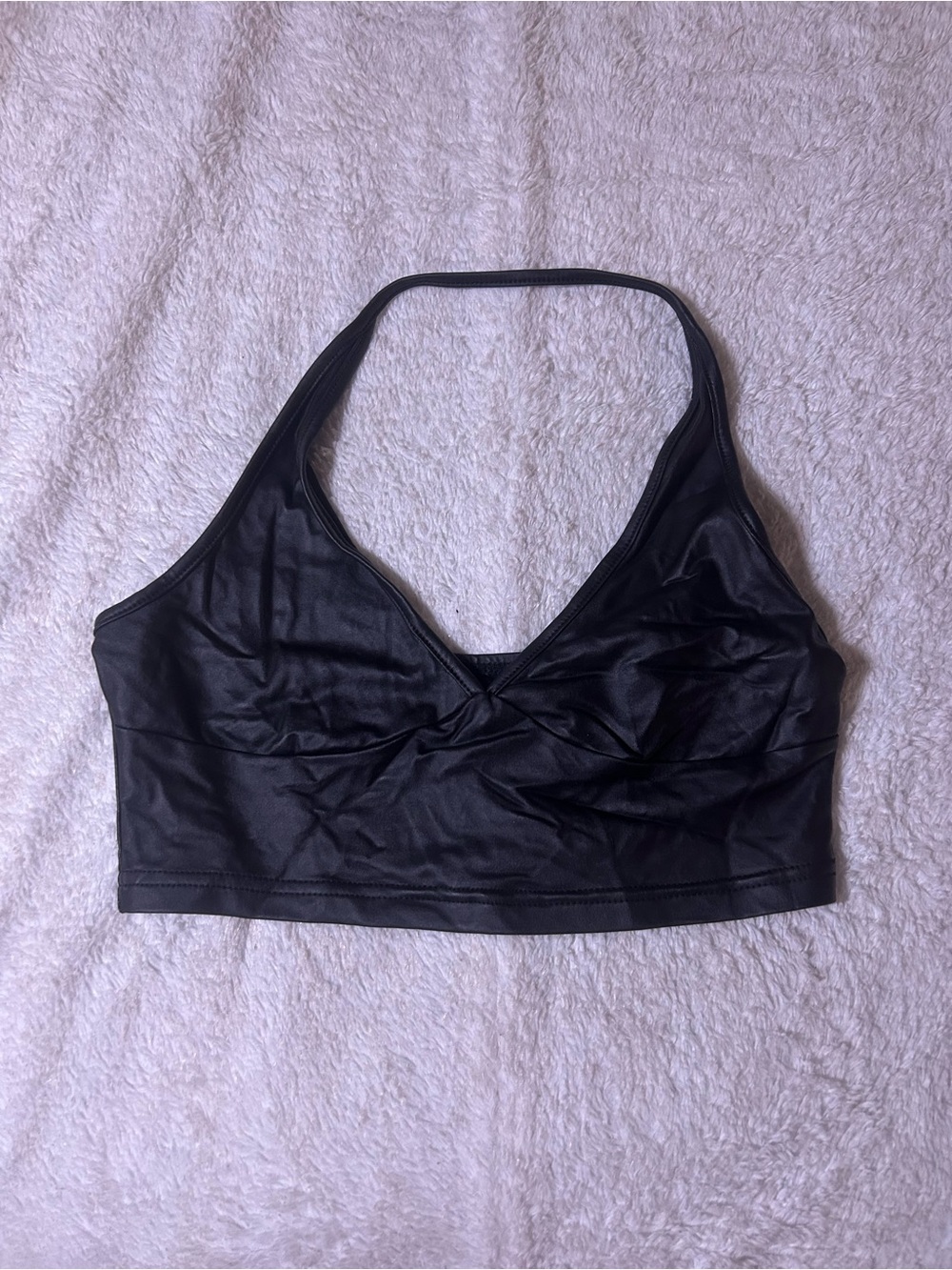 SHEIN Black Satin-Look Halter Crop Top